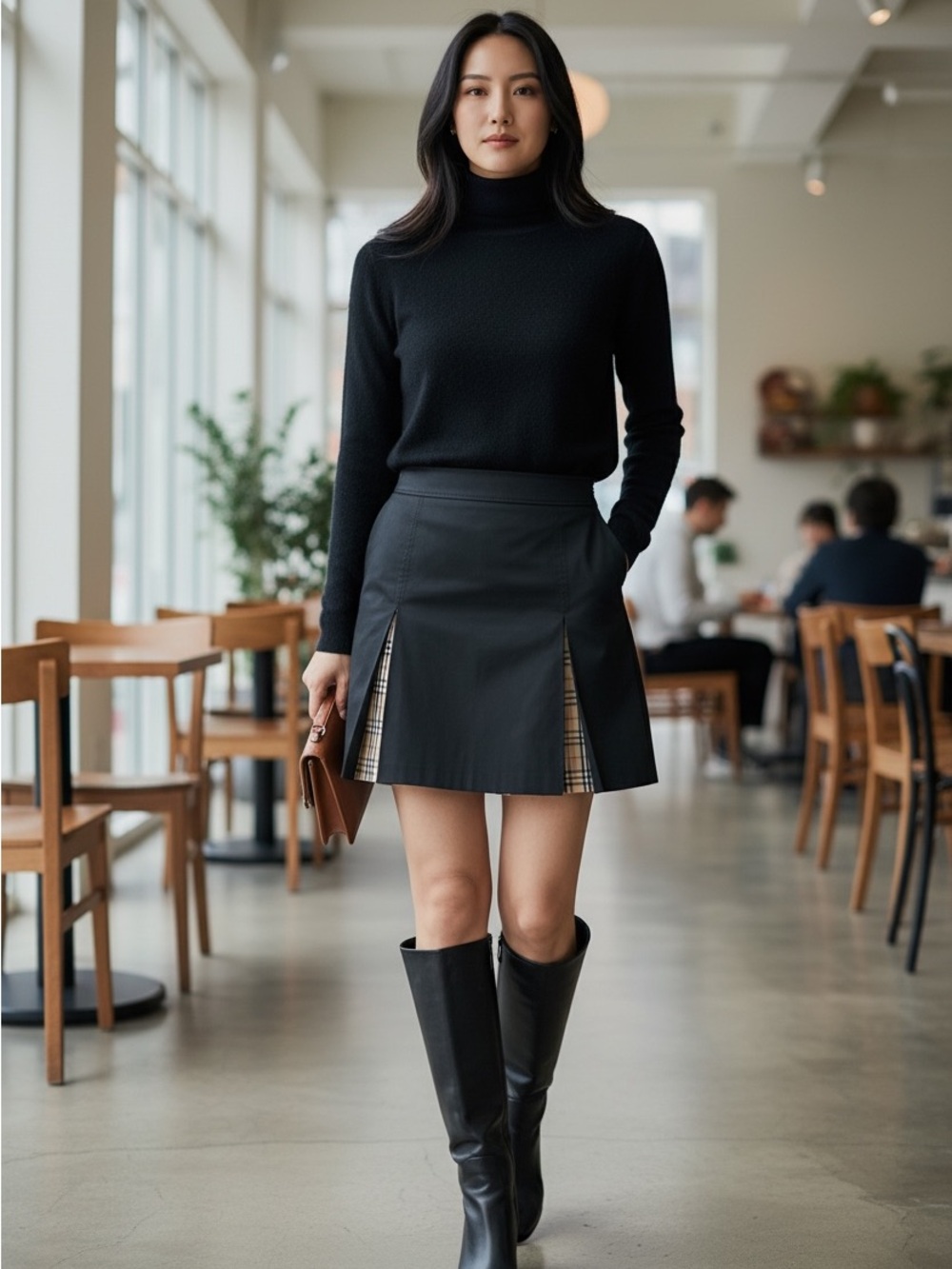 Burberry Black Mini Skirt with Classic Check Inset Panels - Picture 2 of 3